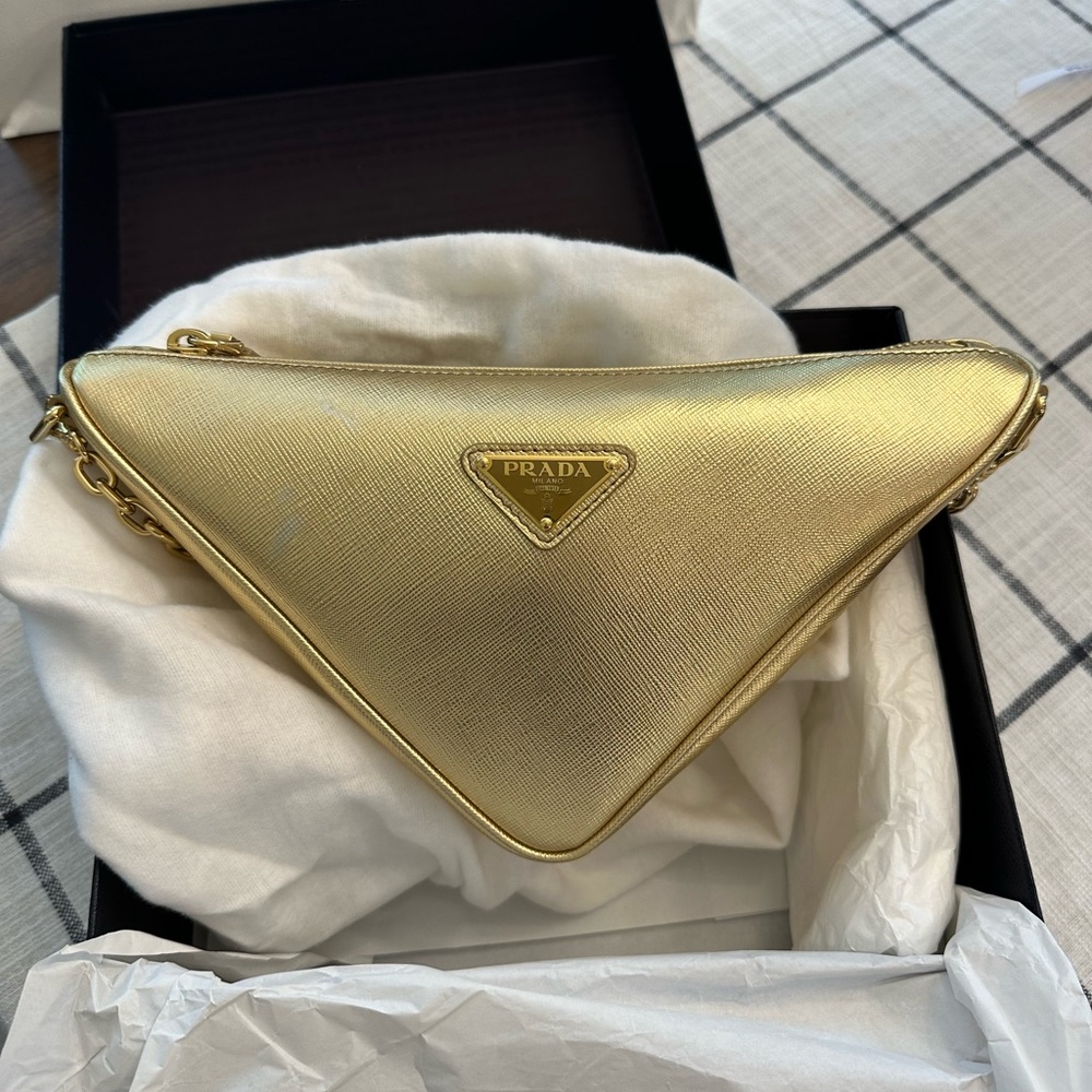 GUC Prada Gold Triangle Saffiano Handbag